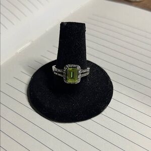Stunning Sterling Peridot Ring with diamonds.